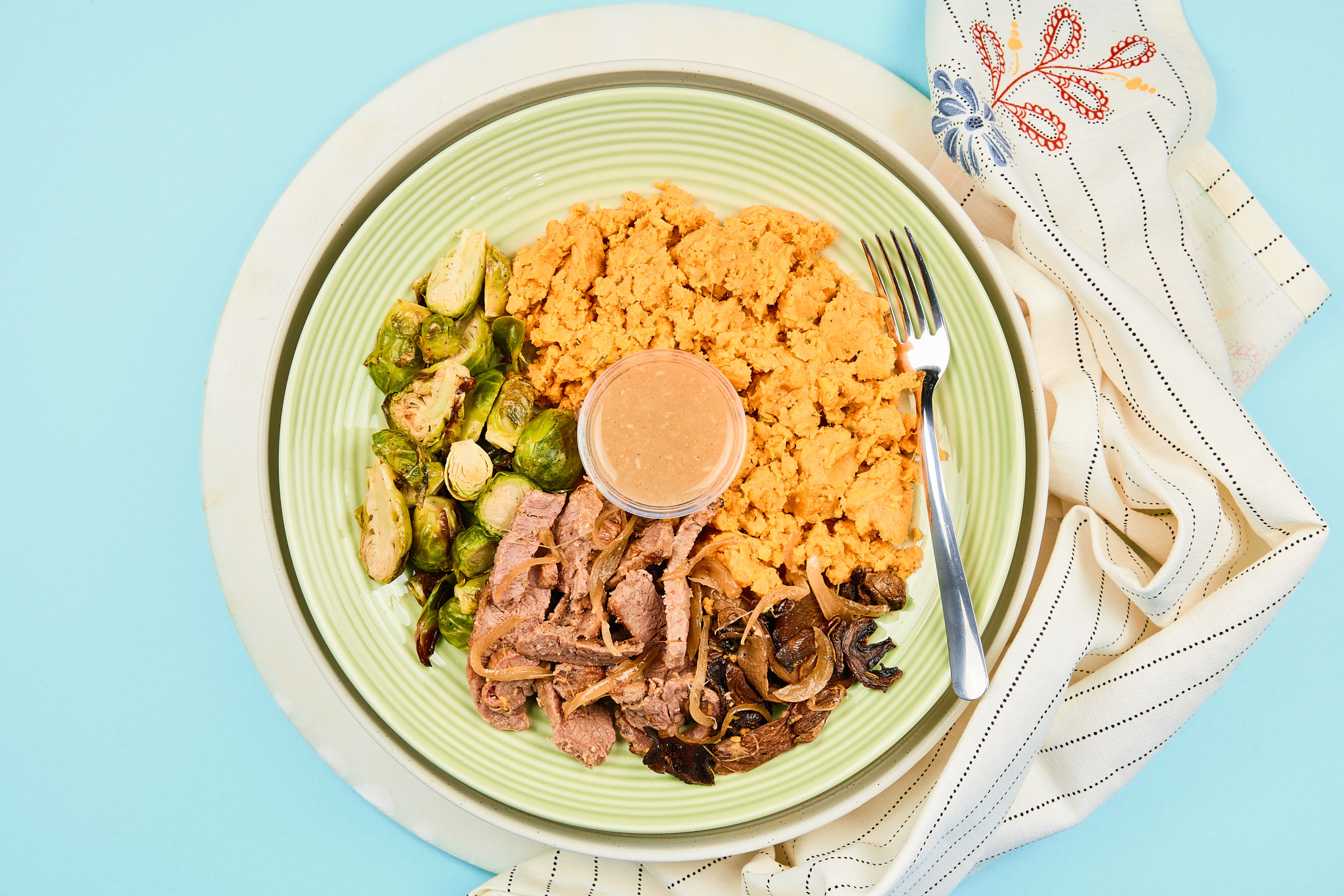 Steak and Horseradish Bowl with Sweet Potato Mash