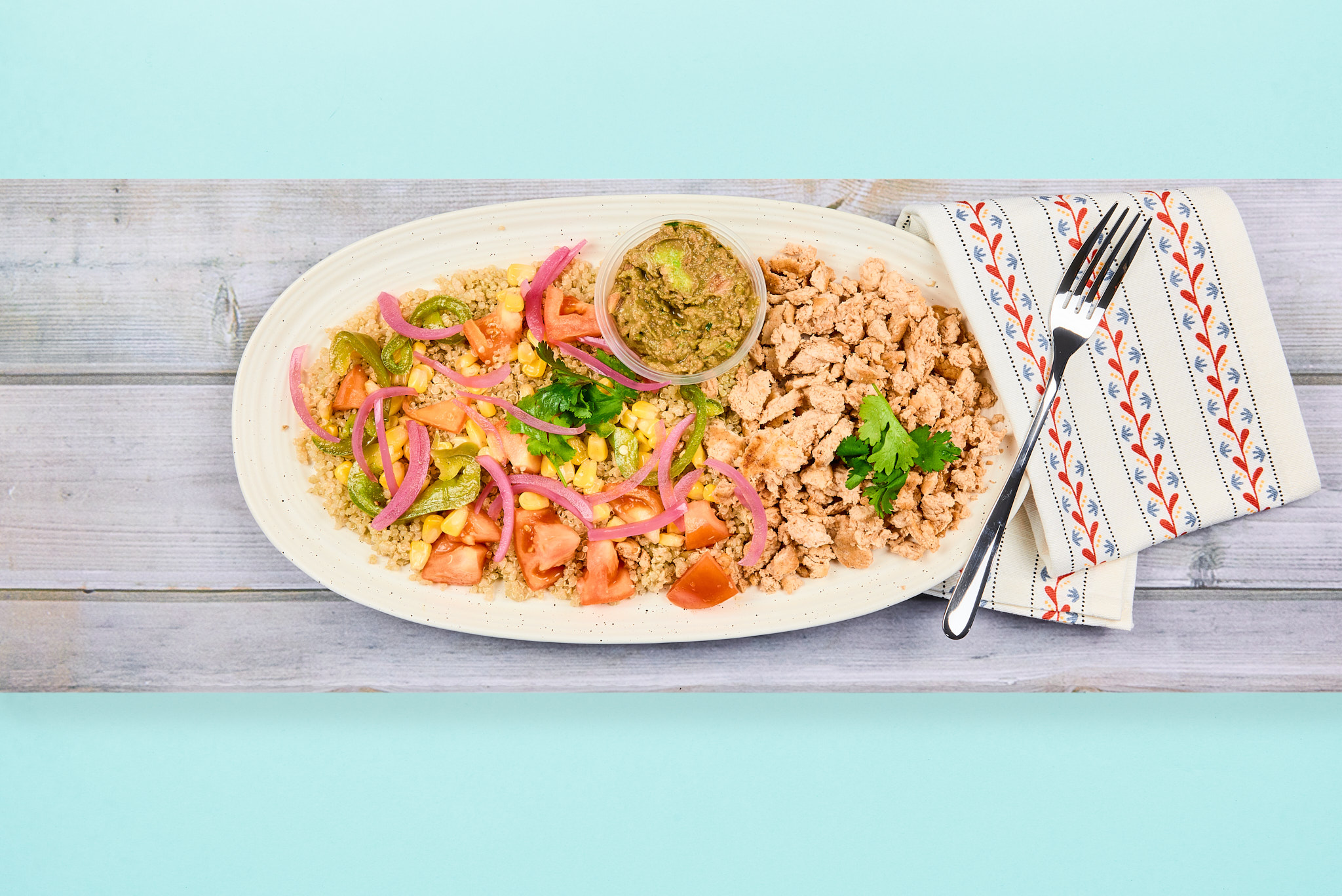 Chicken and Guacamole Bowl with Pickled Onions