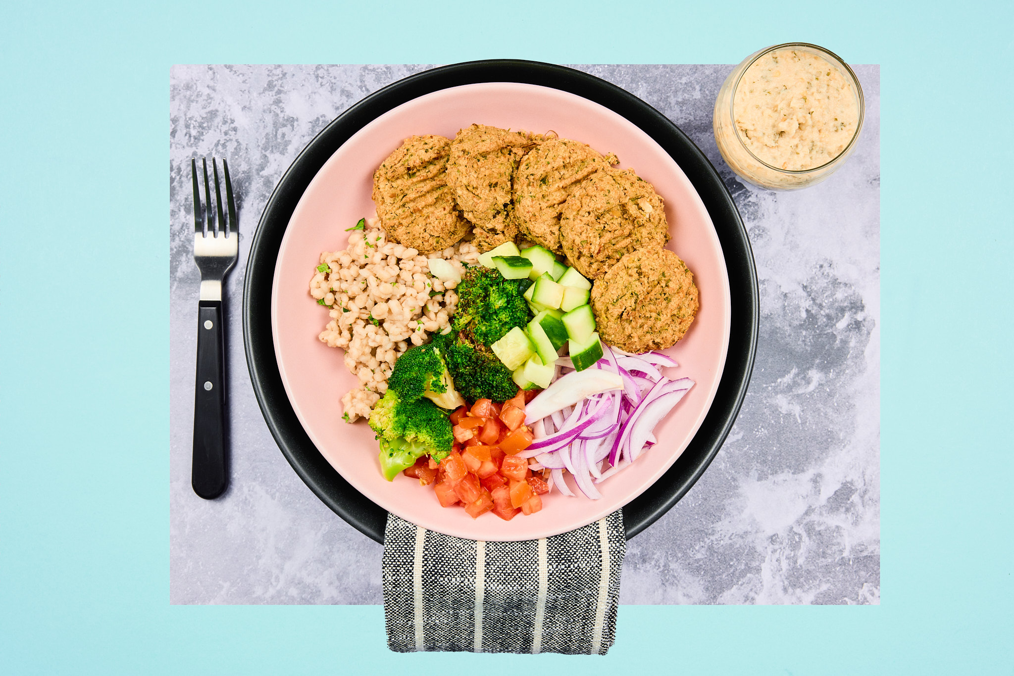 Falafel Kafta Plate with Herbed Barley