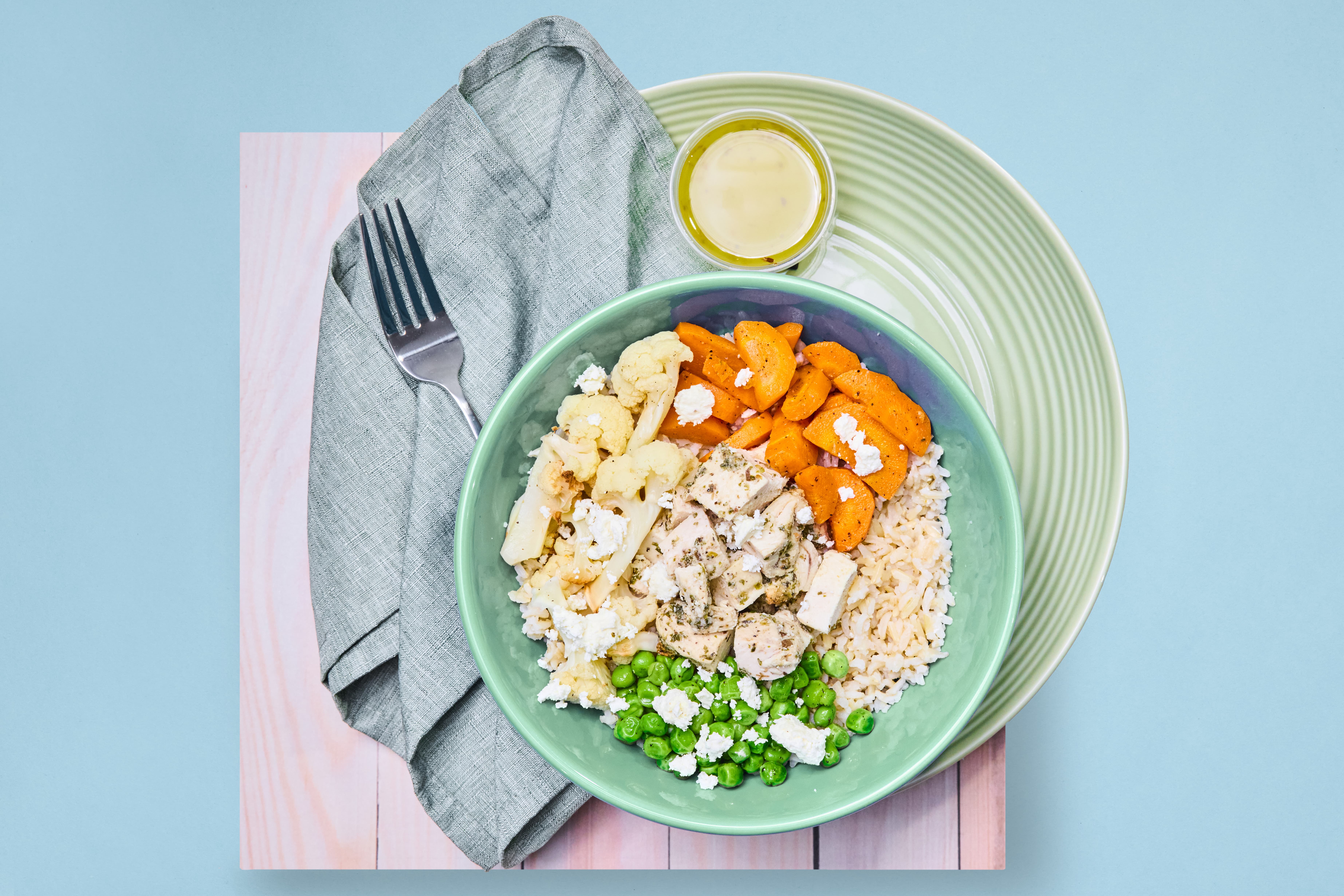 Chicken Feta Bowl with Lemon Olive Oil