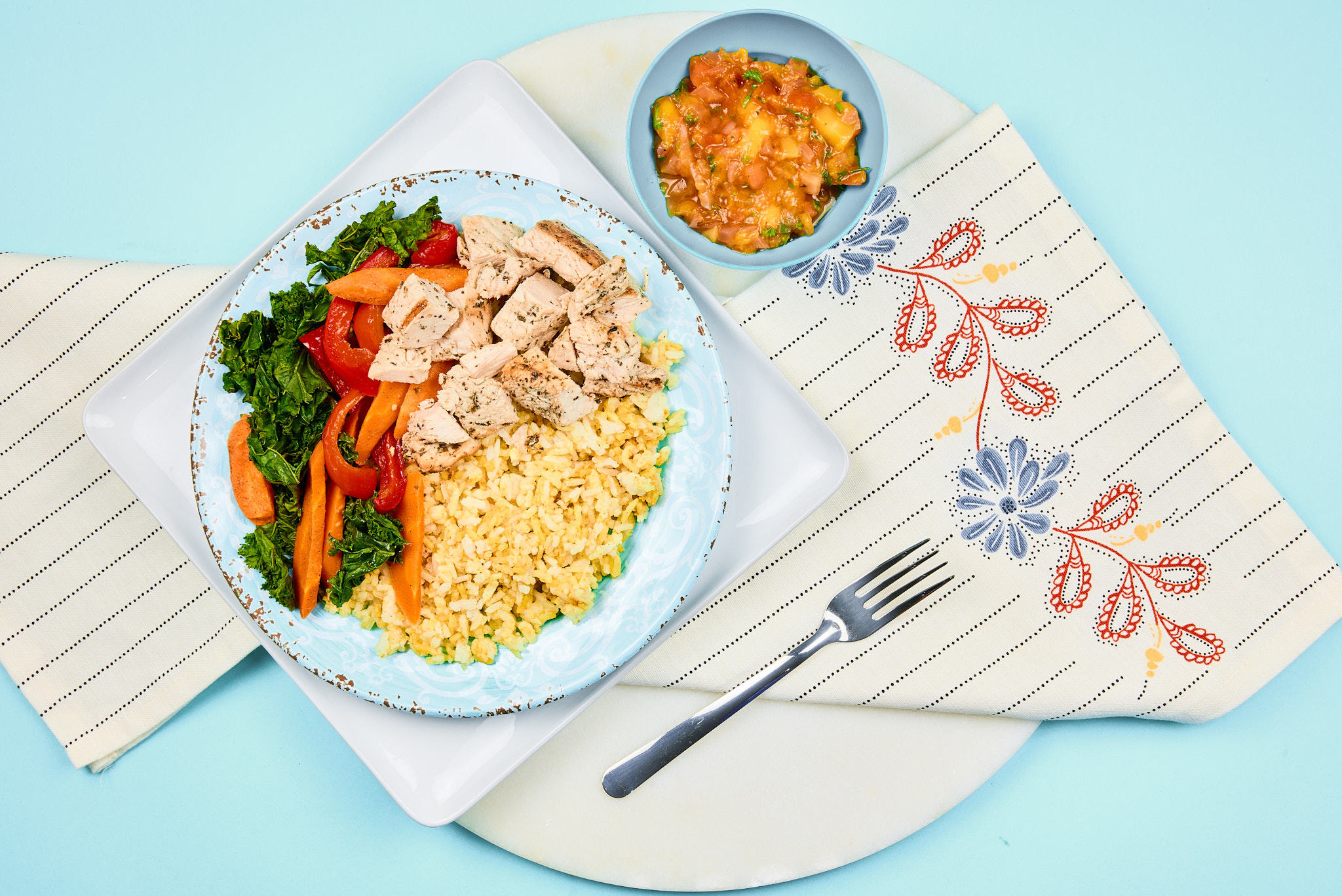 Chicken Thighs with Mango Salsa and Jazzy Rice