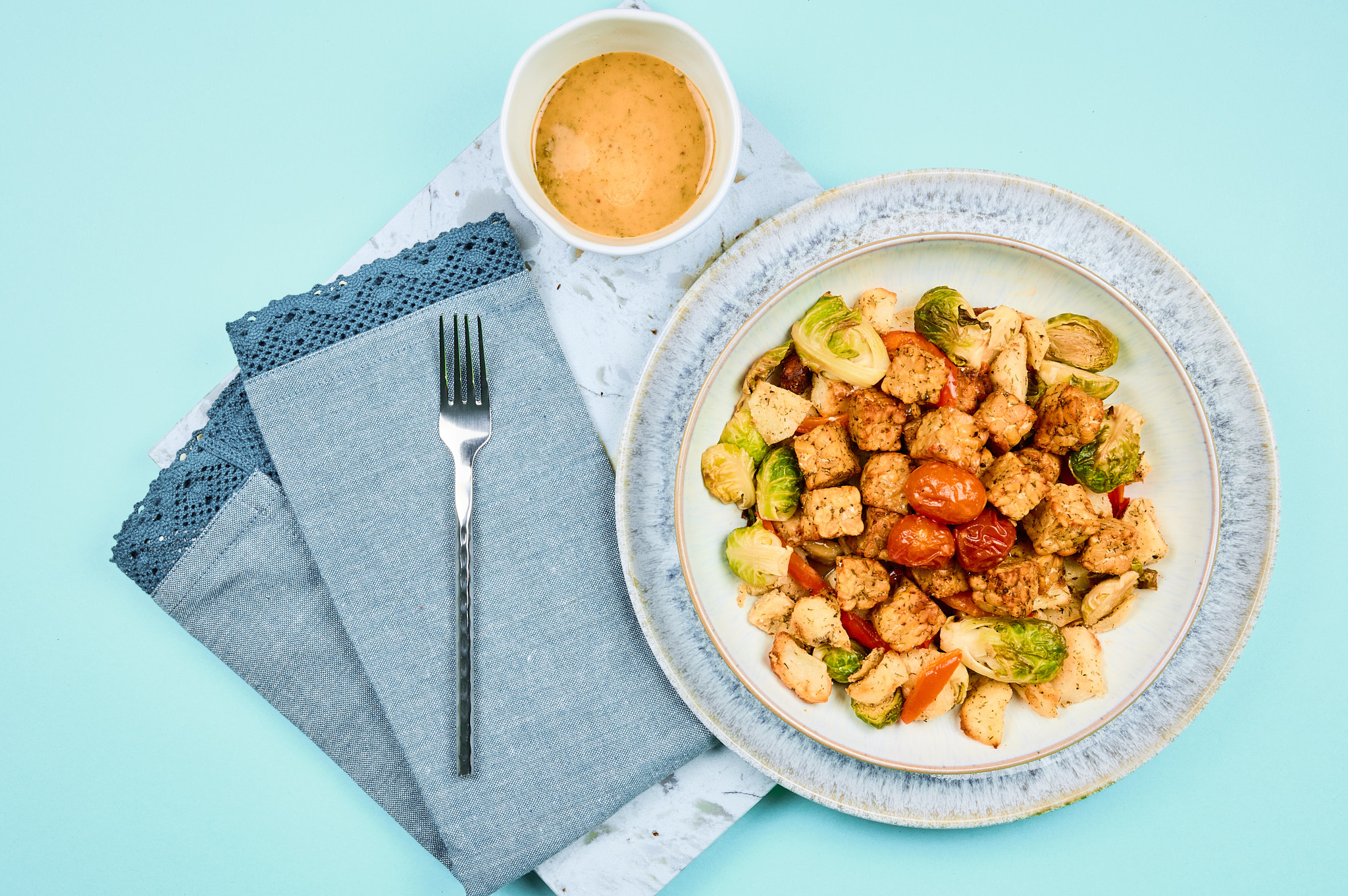 Roasted Mustard Tempeh with Lemon Dill Potatoes
