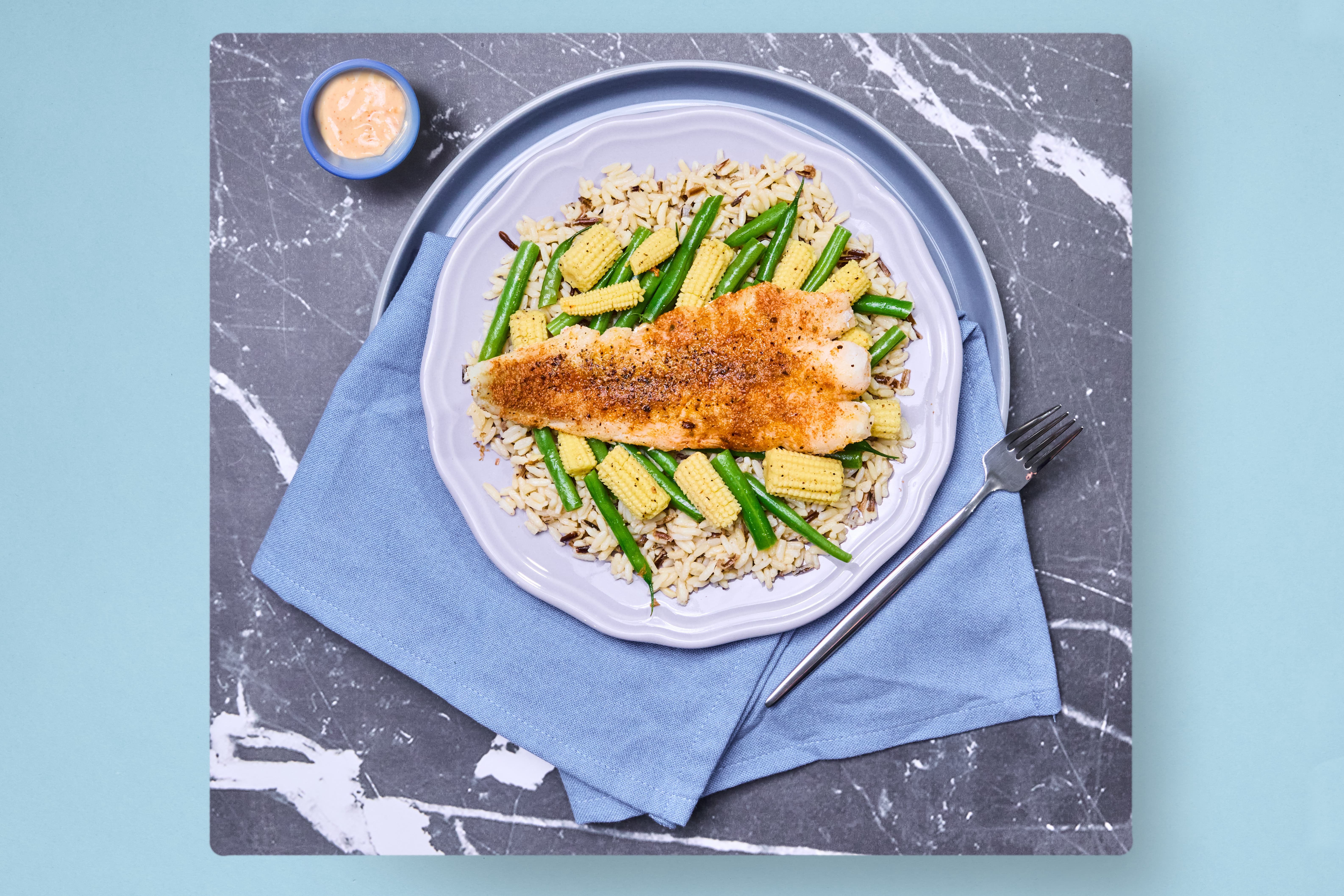 Cajun Cod Bowl with Roast Pepper Aioli