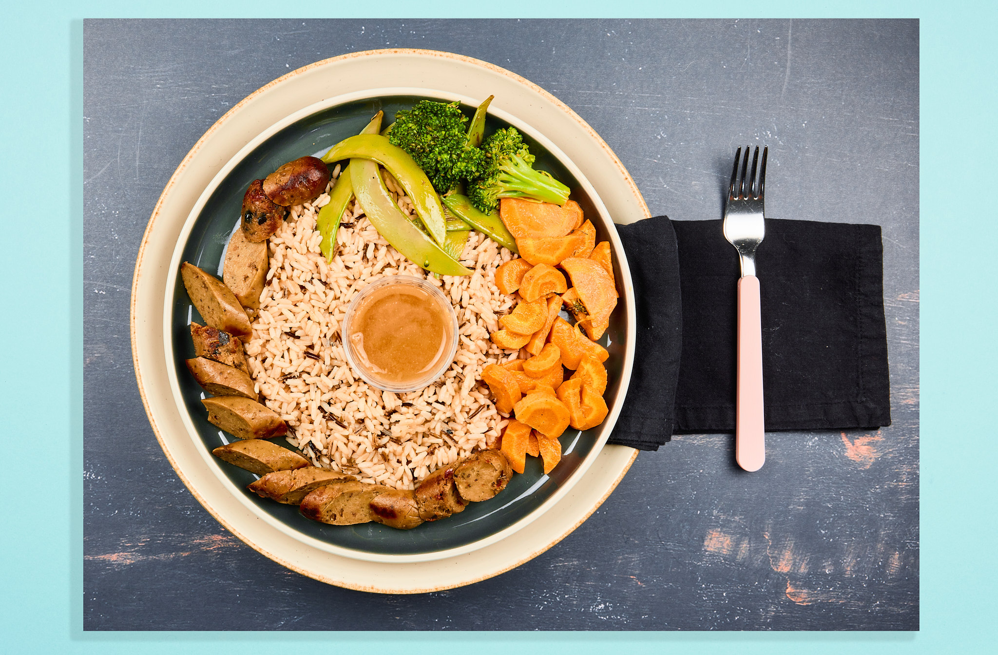 Maple Miso Glazed Vegan Sausage with Ginger Wild Rice