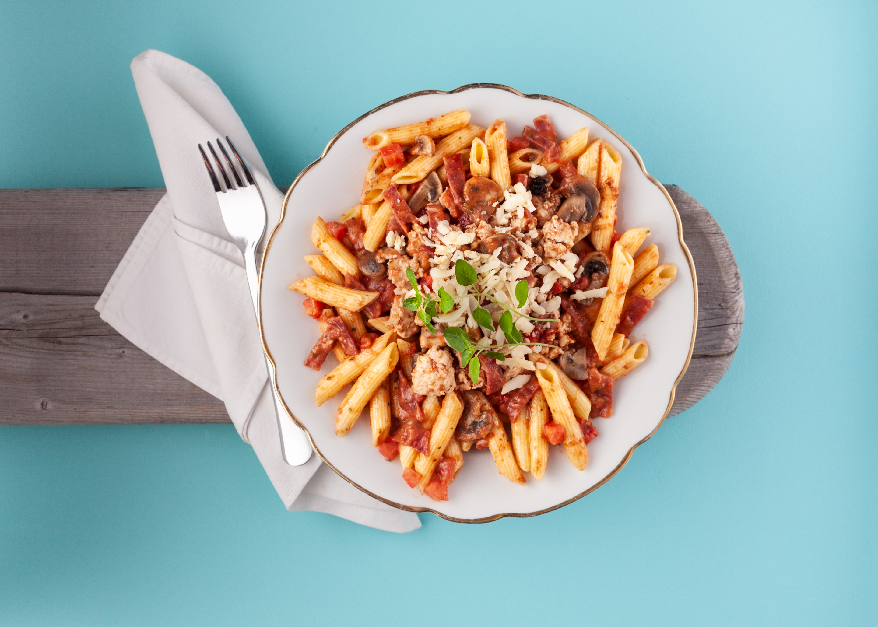 Tuscan Ground Chicken Penne with Coconut Rose Sauce