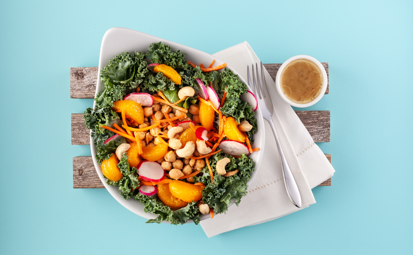 Cashew Chickpea Kale Salad with Lemon Poppy Seed Dressing