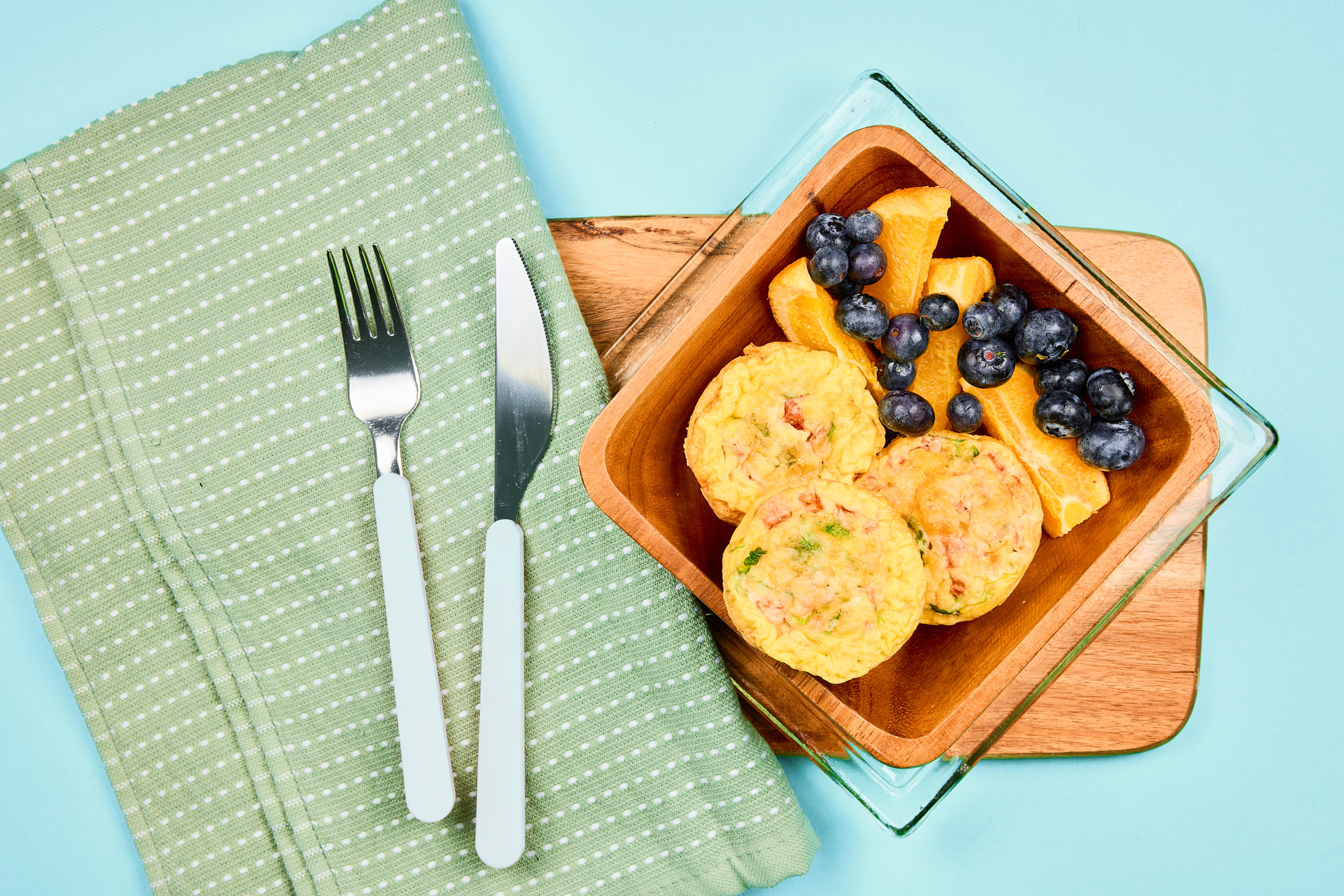 Vegetarian Tomato and Scallion Egg Cup with Fresh Fruit