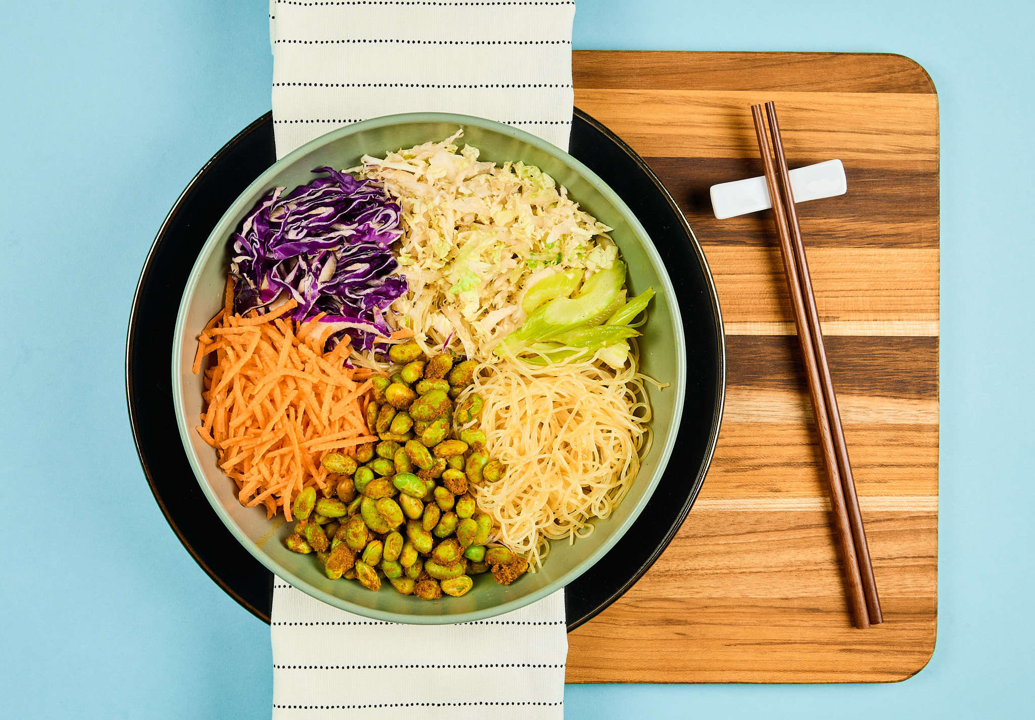 Vegetarian Singapore Noodles with Curried Edamame