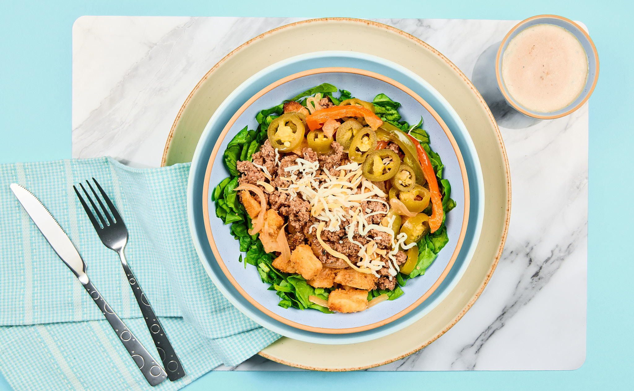 Ground Beef Philly Bowl with Peppercorn Sauce