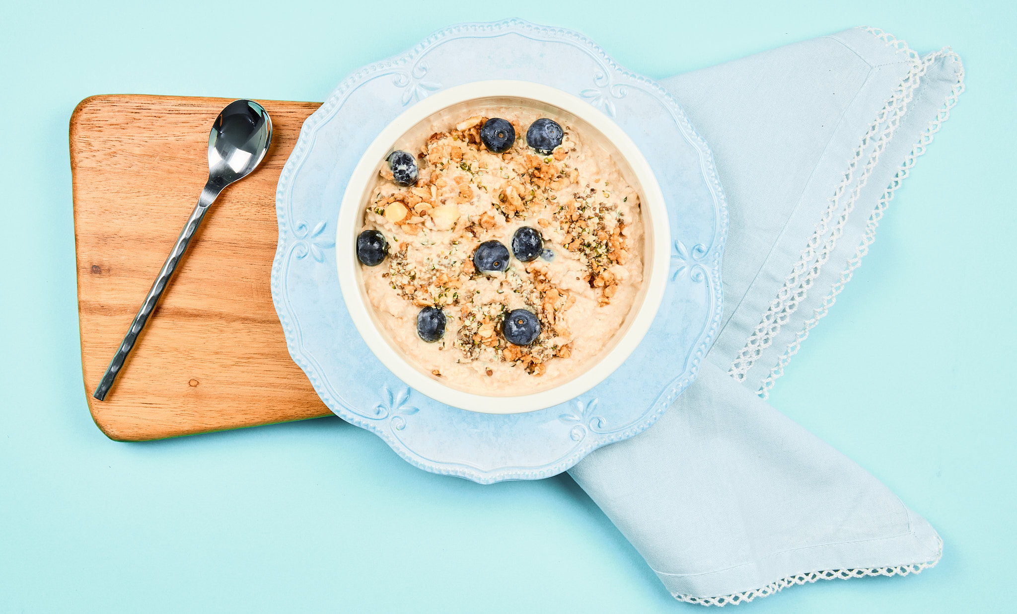 Blueberry and Granola Oatmeal with Shredded Coconut