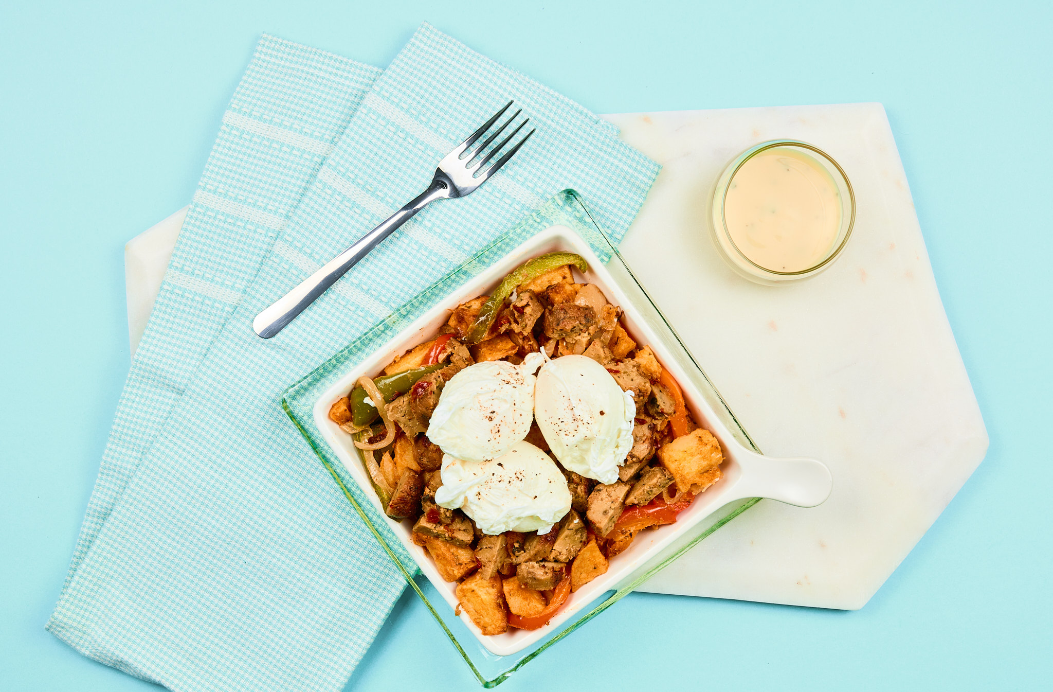 Vegan Sausage Benedict with Breakfast Potatoes