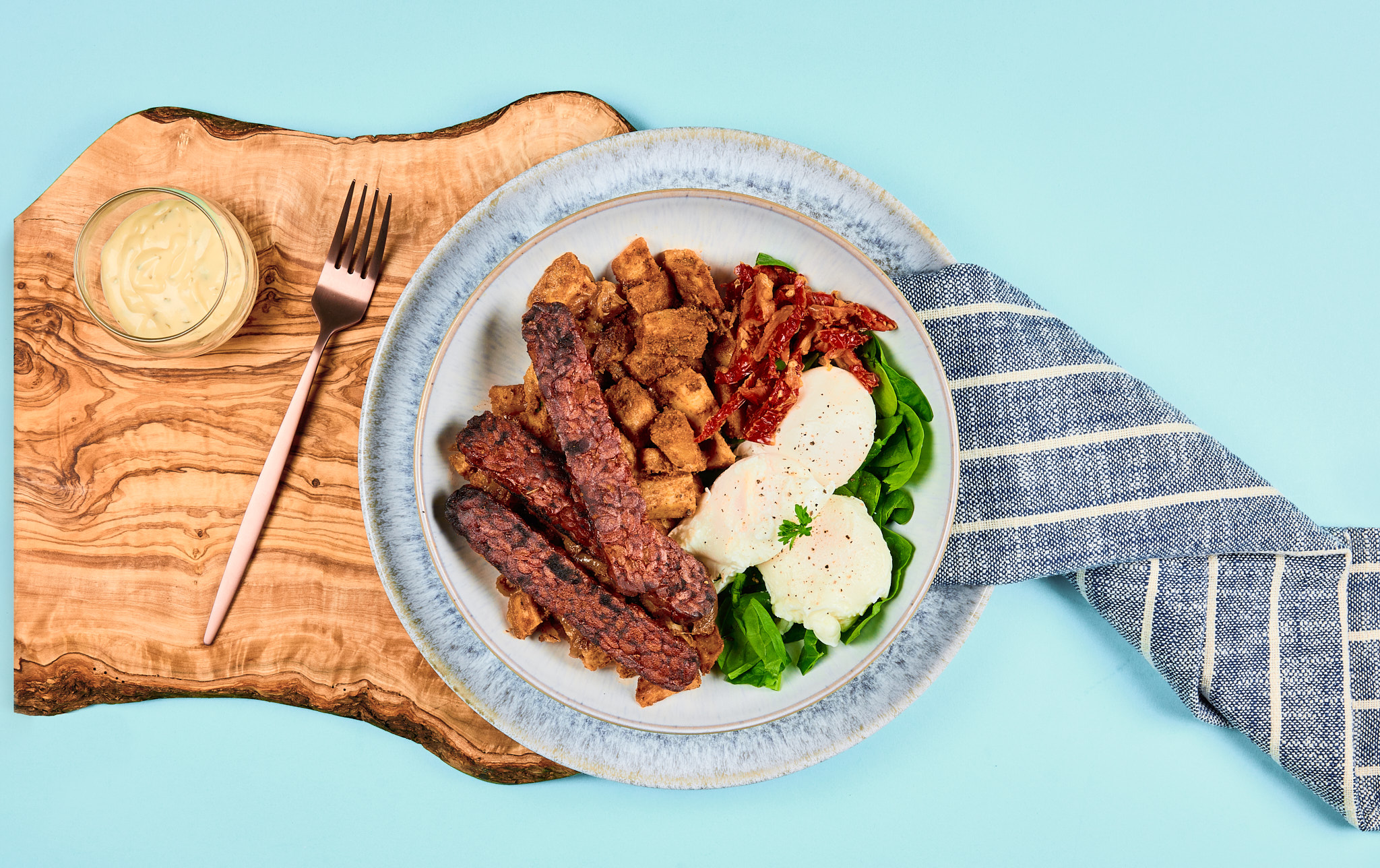 Smokey Tempeh Eggs Benny with Breakfast Potatoes