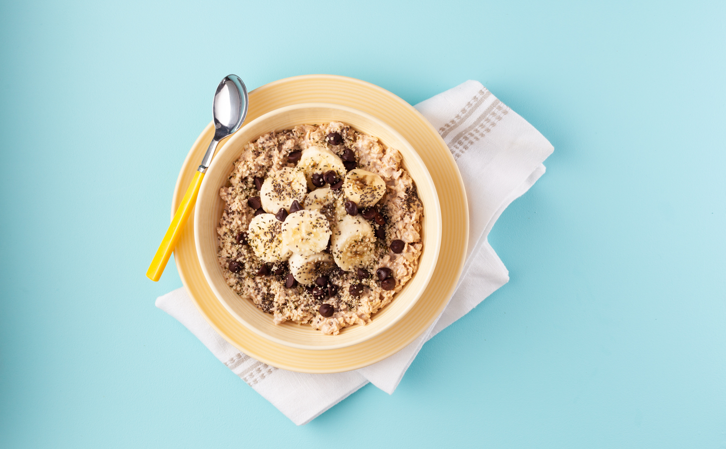 Chocolate Chip Banana Protein Oatmeal with Chia Seeds