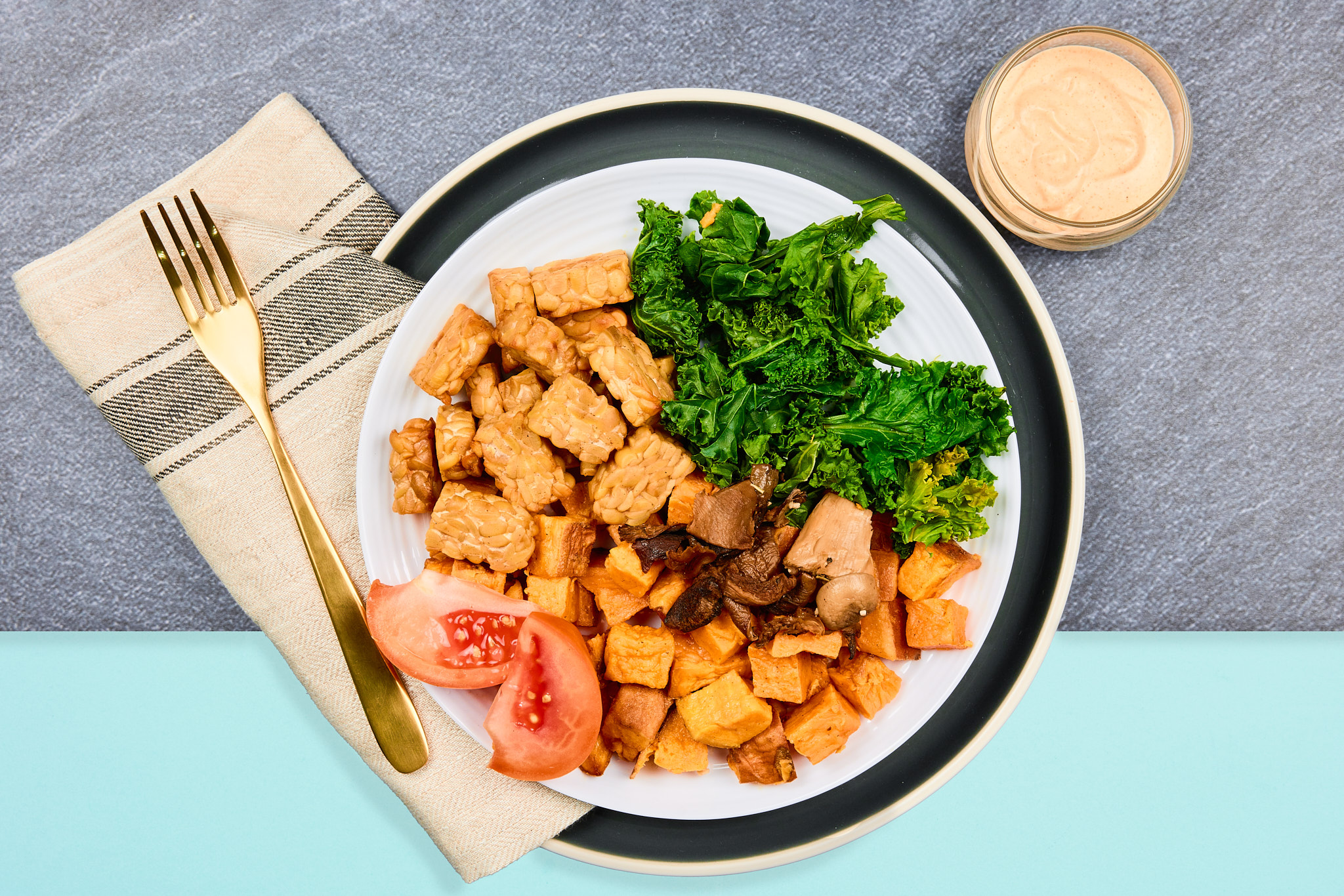 Rosemary Garlic Tempeh Bowl with Smoked Paprika Aioli