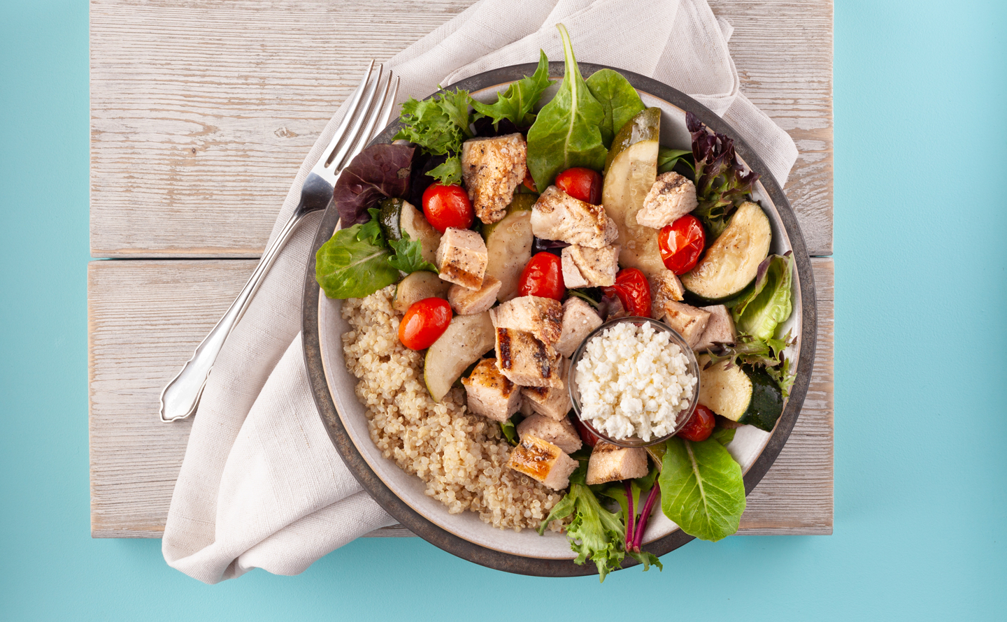 Chicken Goat Cheese Bowl with Balsamic Olive Oil