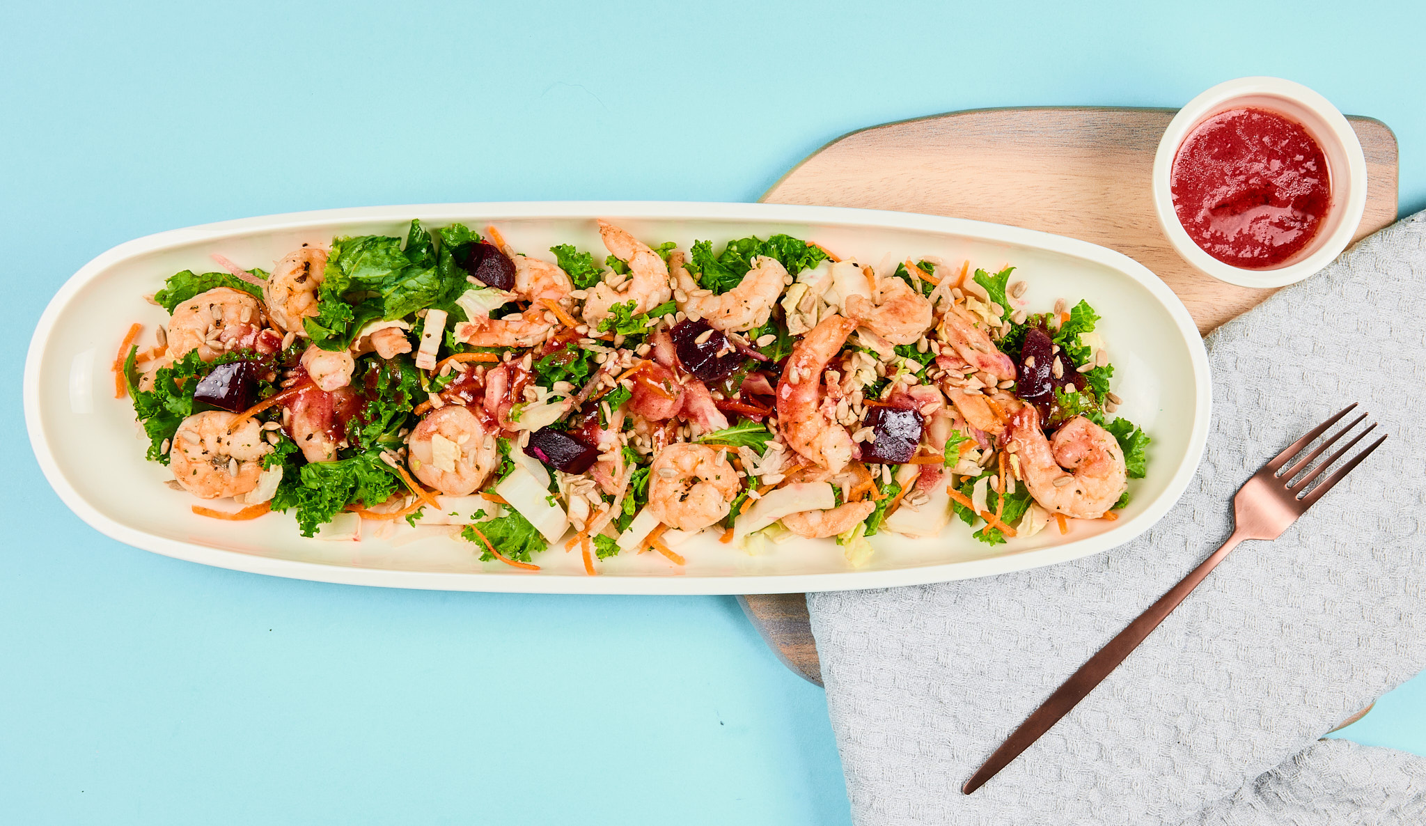Kale Shrimp Salad with Cranberry Vinaigrette