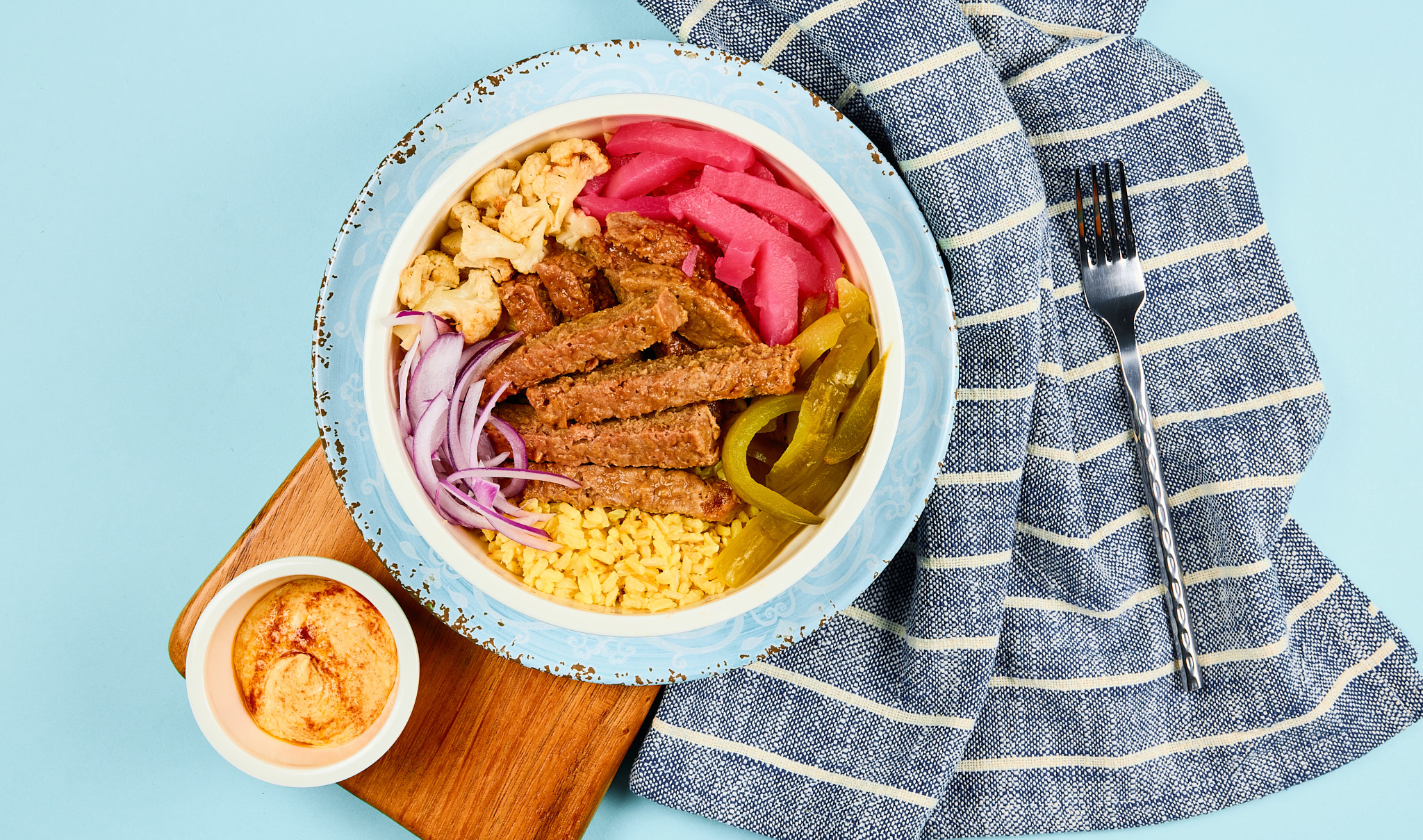 Beyond Beef Shawarma Bowl with Pomegranate Glaze