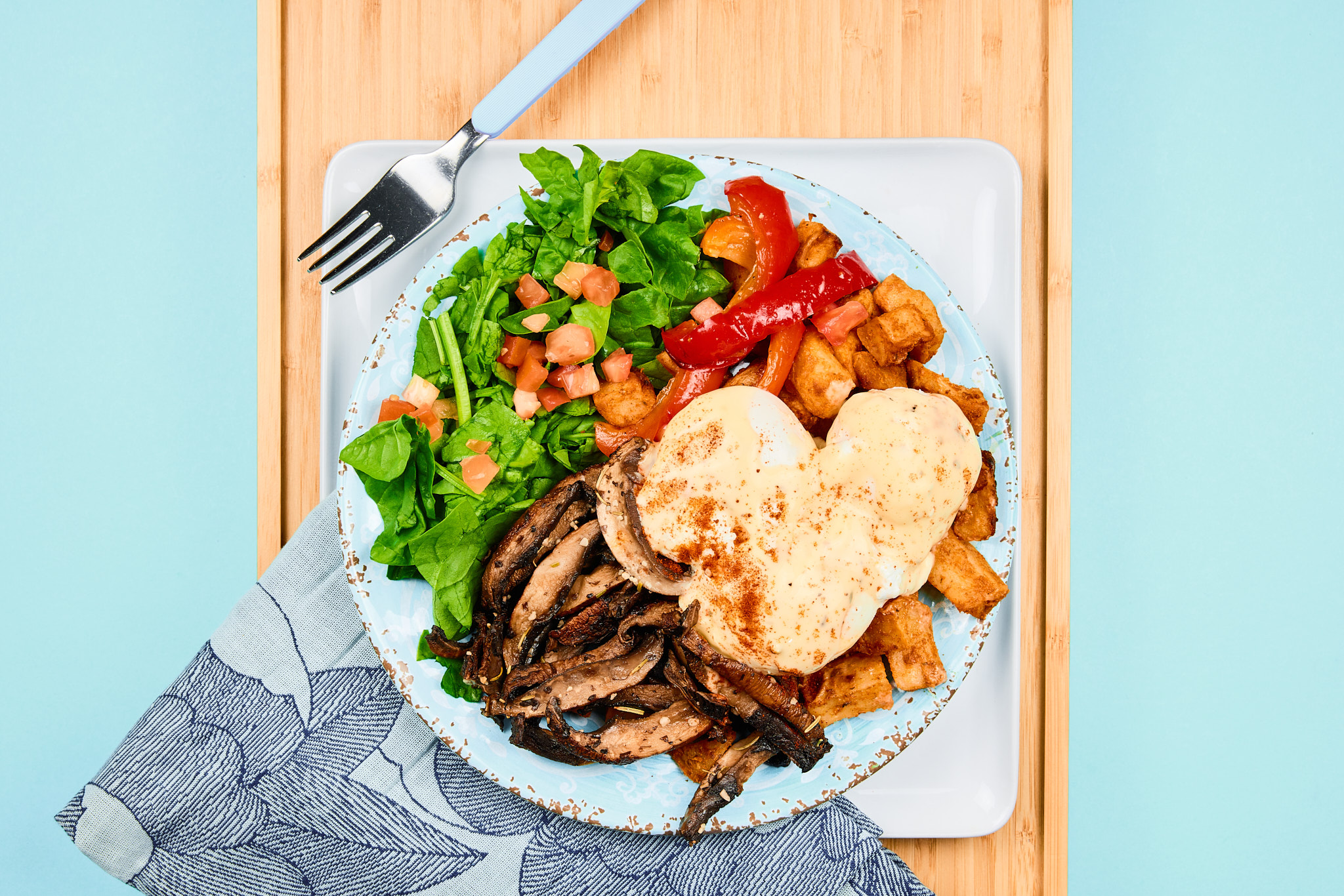 Portobello Mushroom Eggs Benedict with Breakfast Potatoes