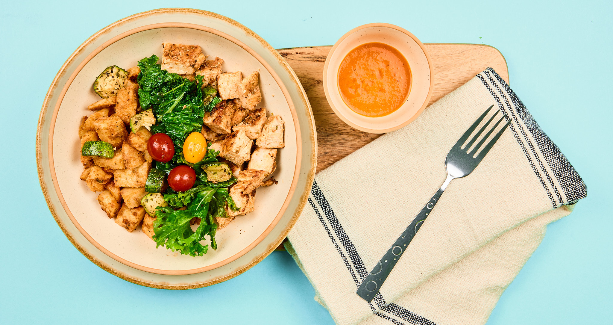 Blackened Chicken Bowl with Smokey Roasted Red Pepper Sauce