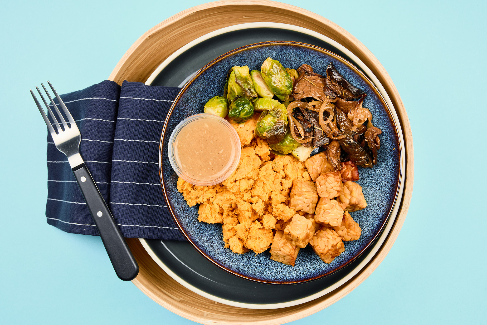 Tempeh and Horseradish Bowl with Sweet Potato Mash