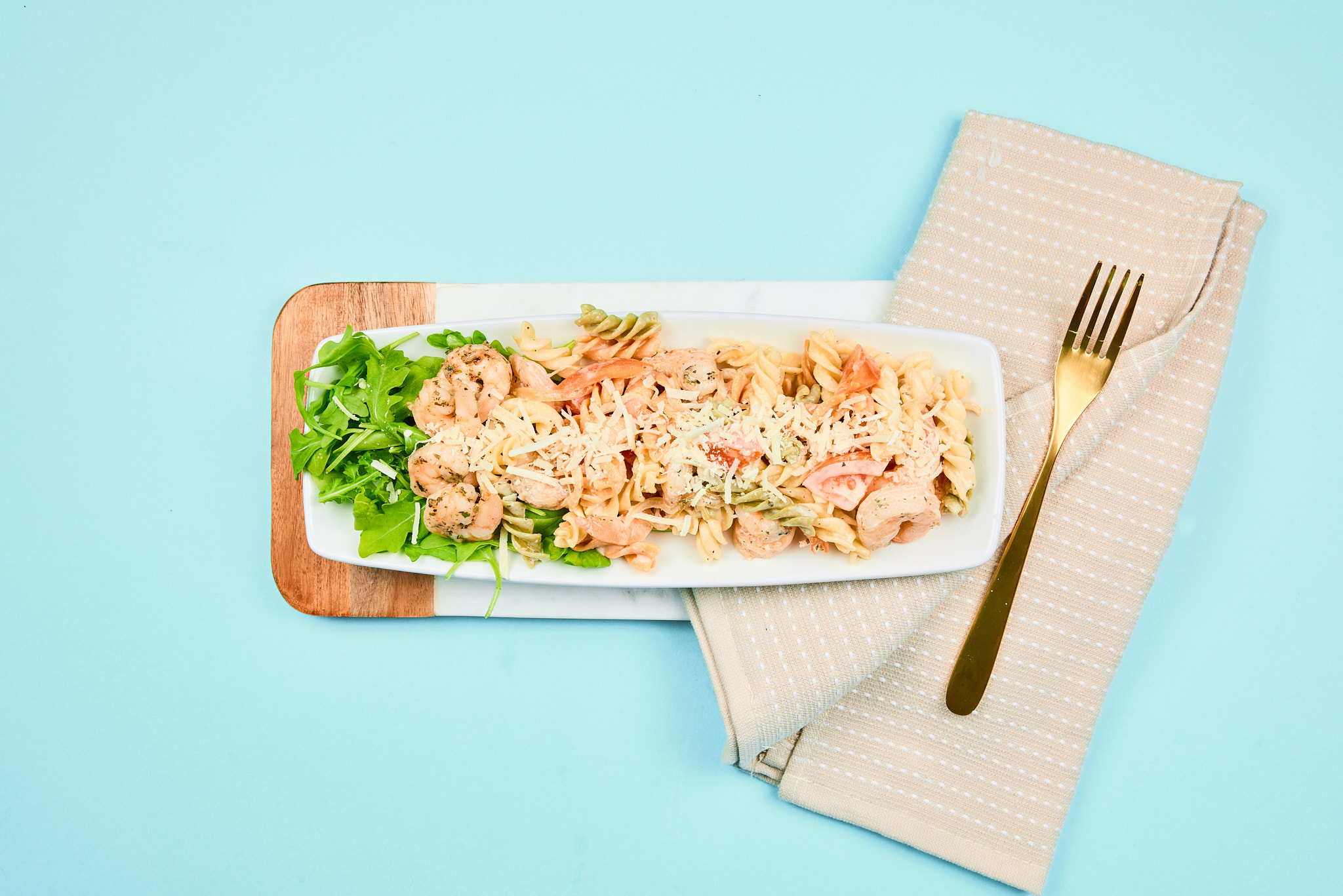 Creamy Shrimp Pasta with Multi-coloured Fusilli