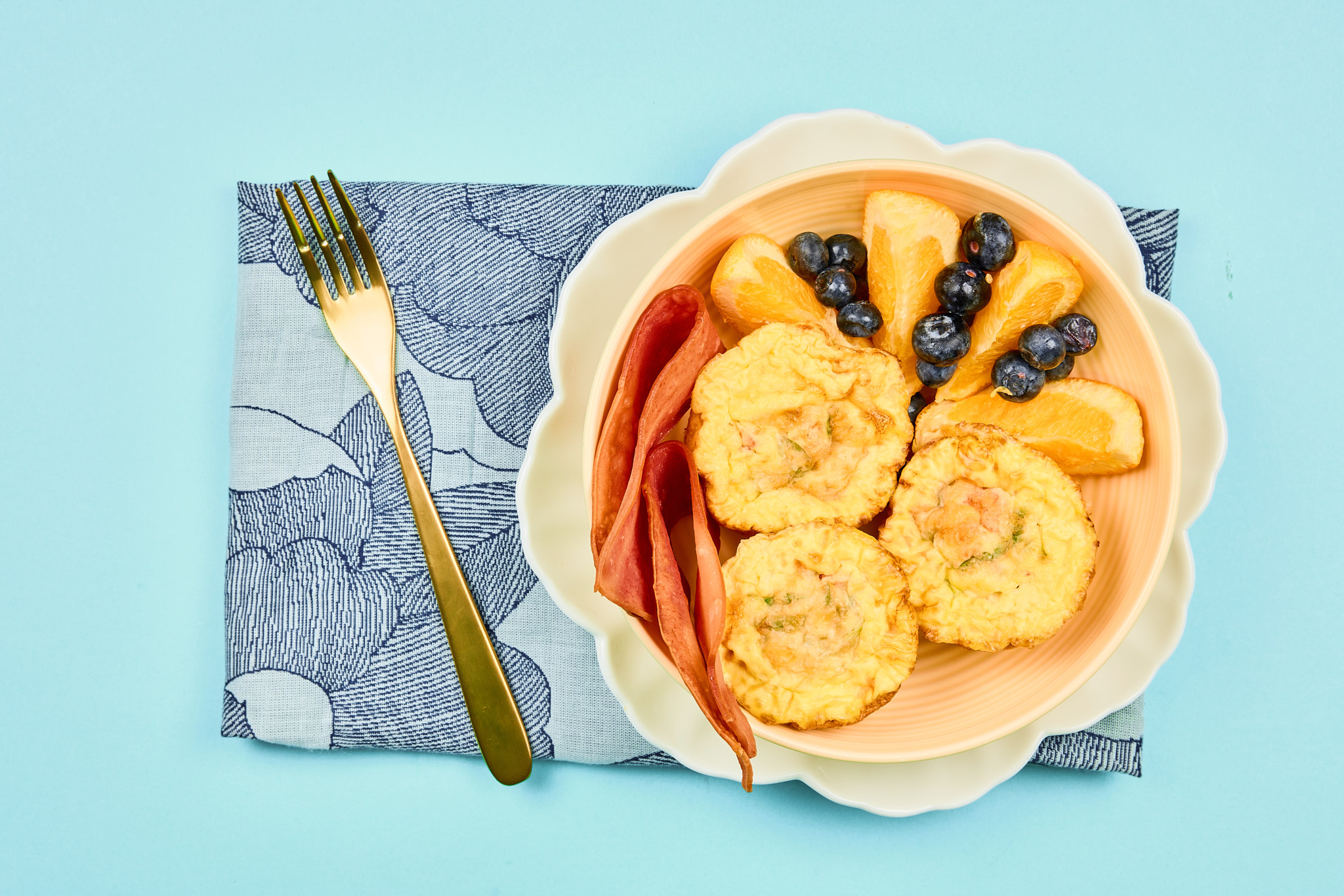 Tomato and Scallion Egg Cups with Fresh Fruit