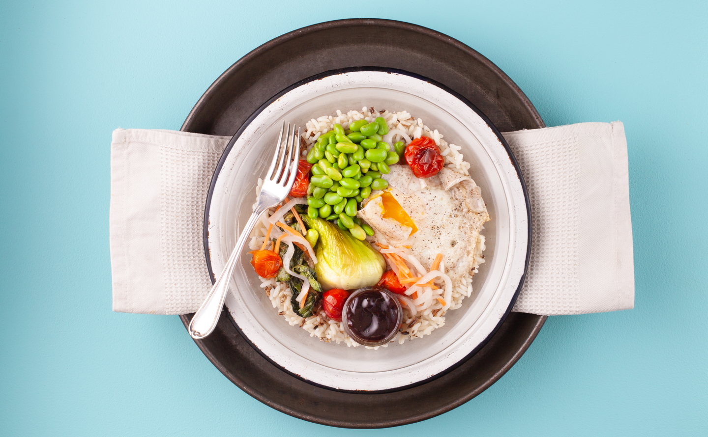 Spiced Edamame Bibimbap with White Rice